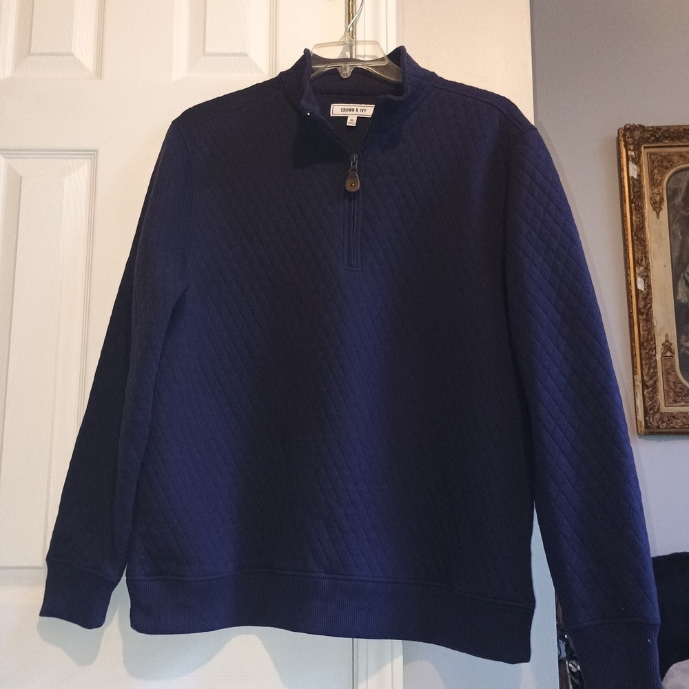 Crown & Ivy Men's Quilted Pullover Sweatshirt XL‎ 1/4 Zip Mock Neck Casual